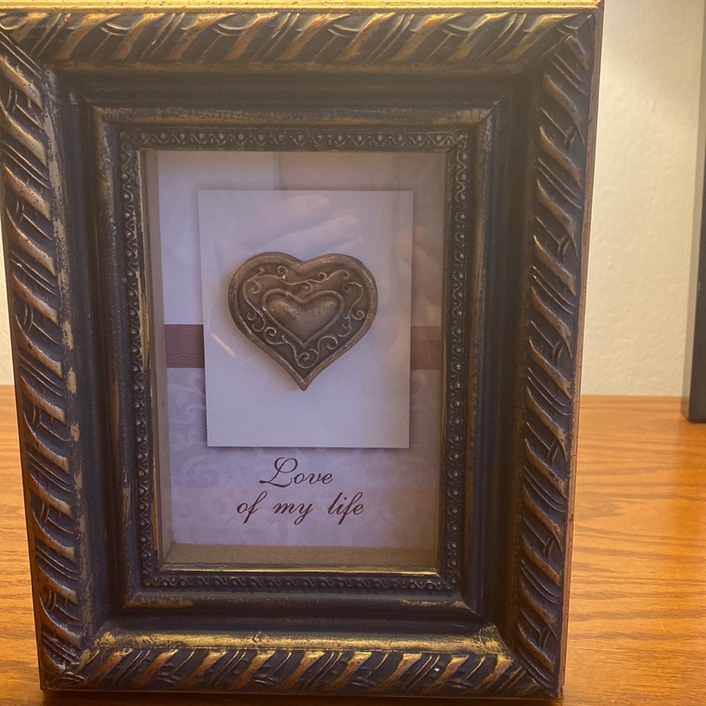 “Love of My Life” Antique Gold Metal Heart Inside Frame